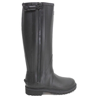 Pre-owned Hunter Womens Boots Balmoral Zip Commando Tall Zip Calf Length Rubber In Black
