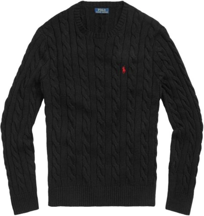 Pre-owned Polo Ralph Lauren Men's Cable-knit Cotton Sweater In Polo Black