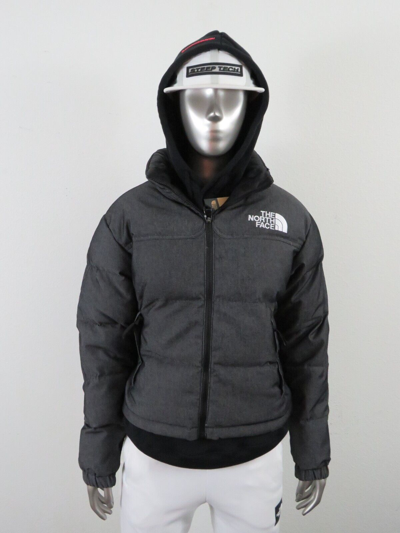 Pre-owned The North Face Womens  1992 92 Reversible Nuptse 600-down Hooded Jacket Black In Black Denim