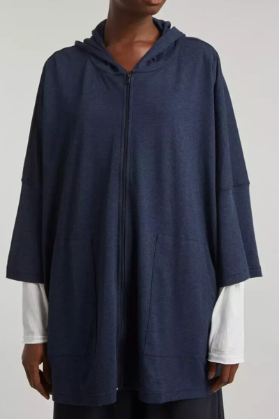 Pre-owned Eskandar Dark Jean Mid Weight Pima Cotton Hooded 34" Long Jacket/top O/s