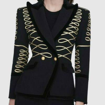 Pre-owned 100% Blazer Black Military Ladies Jacket