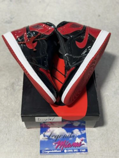 Pre-owned Jordan Air  1 Retro Og High "patent Bred" 100% Authentic - Size 9.5 In Red