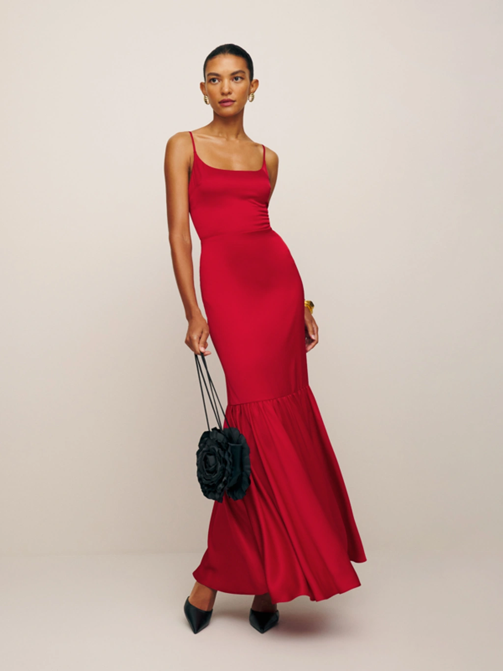 nasha satin dress reformation Reformation Nasha Satin Dress In Cherry