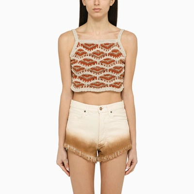 Alanui Hawa Mahal Cotton & Linen Crop Top In Yellow Cream