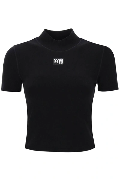 Alexander Wang Logo Patch Stretch Jersey T-shirt In Black