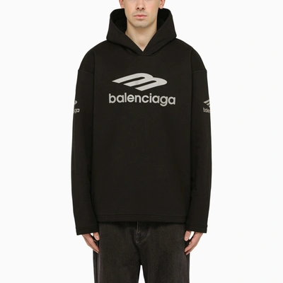 Balenciaga 3b Sports Icon Cotton Fleece Hoodie In Black