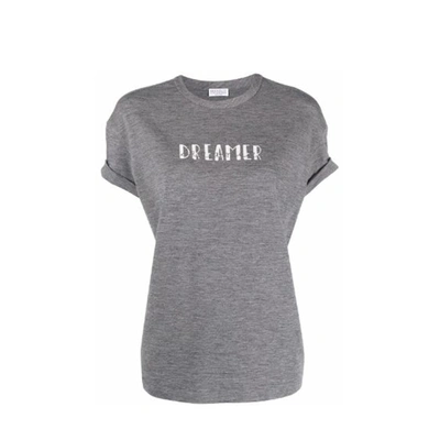 Brunello Cucinelli Monili-chain Rolled-cuff T-shirt In Gray