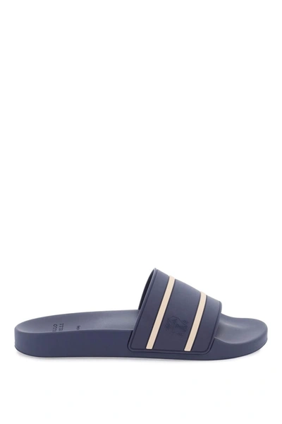 Brunello Cucinelli Striped-strap Slides In Blu+beige