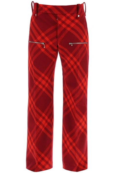 Burberry Man Embroidered Wool Pant In Burgundy