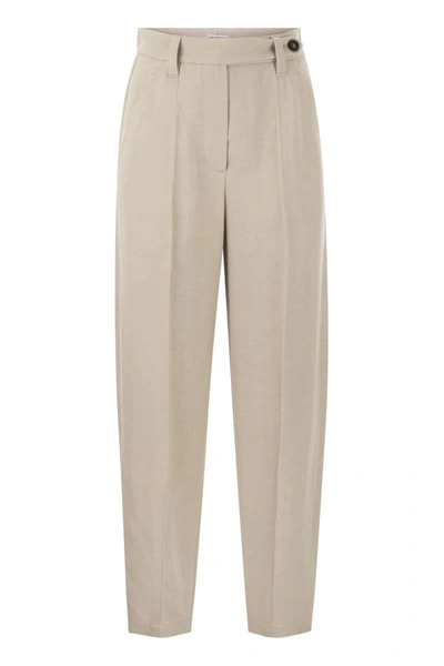 Brunello Cucinelli Beige Pants With Monil Detail On The Loop And Pences In Neutral