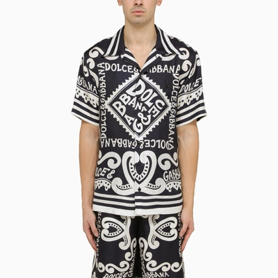 Dolce & Gabbana Dolce&gabbana | Silk Hawaii Shirt With Navy Print In ブルー