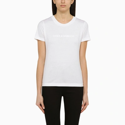 Dolce & Gabbana White Crew-neck T-shirt With Logo In Cotton