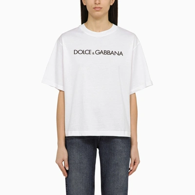 Dolce & Gabbana Dolce&gabbana White Crew-neck T-shirt With Logo In Cotton Women