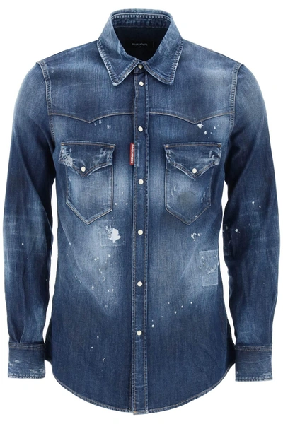 Dsquared2 Western Style Denim Shirt In Blue
