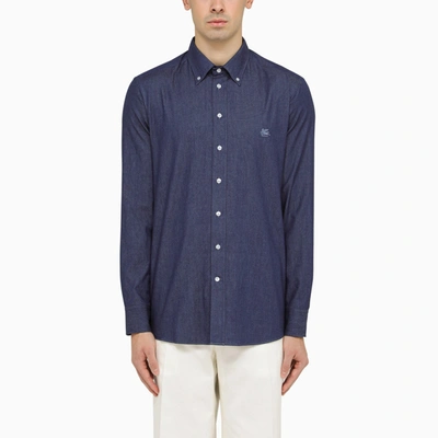 Etro Blue Denim Shirt With Logo Embroidery