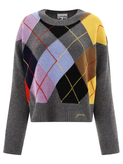 Ganni Gray Harlequin Sweater