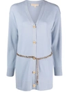Michael Michael Kors Chain Wool Cardigan In Clear Blue