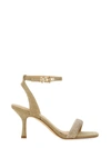 Michael Michael Kors Carrie 75mm Rhinestoned Leather Sandals In Gold