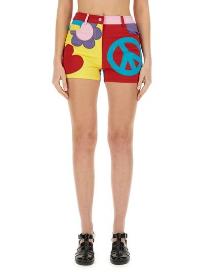 Moschino Jeans Colour-block Cotton Mini Shorts In Multicolour