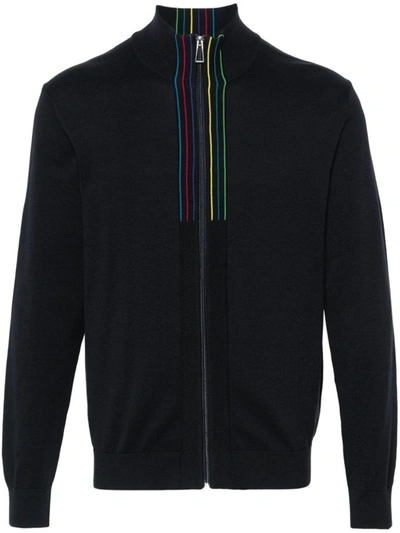 Ps By Paul Smith Stripe-detail Cardigan In Blue