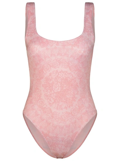 Versace Barocco 印花高衩连体泳衣 In Pale Pink
