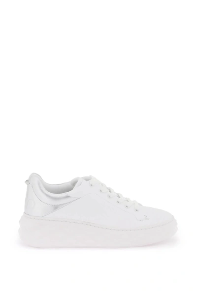 Jimmy Choo Diamond Maxi Sneakers In White And Silver Leather