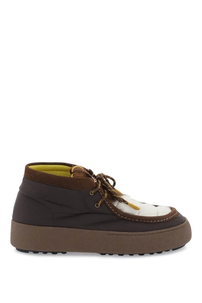 Moon Boot Multicolor Nylon And Leather Mtrack Mid Ankle Boots In Brown