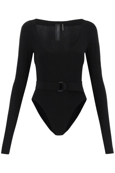 Norma Kamali Belted Long-sleeved Bodysuit In Black