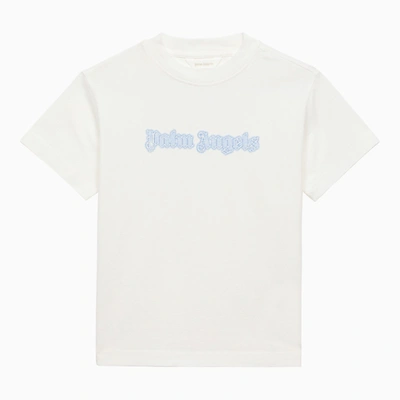 Palm Angels Kids' White Cotton T-shirt With Logo