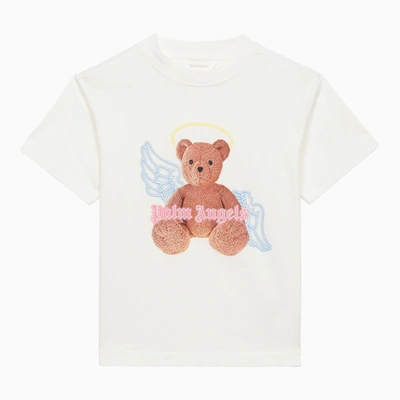 Palm Angels Kids' Angel Bear-print Cotton T-shirt In White