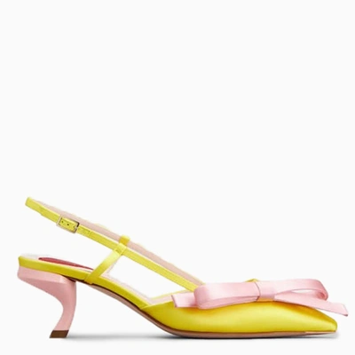 Roger Vivier 55mm Virgule Floral-embroidered Colorblock Slingback Pumps In Yellow