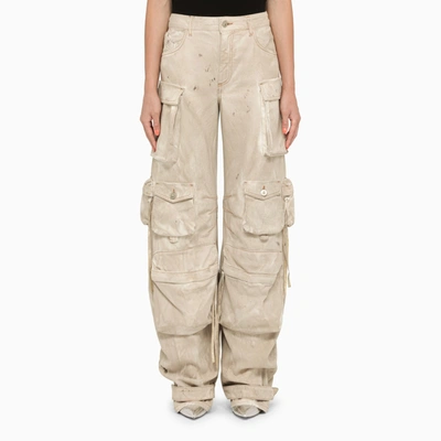 Attico Fern Low-rise Wide-leg Cargo Jeans In Beige