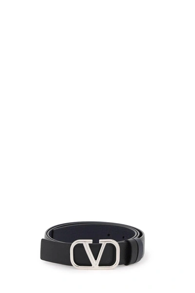 Valentino Garavani V Logo Buckle Leather Belt In Nero