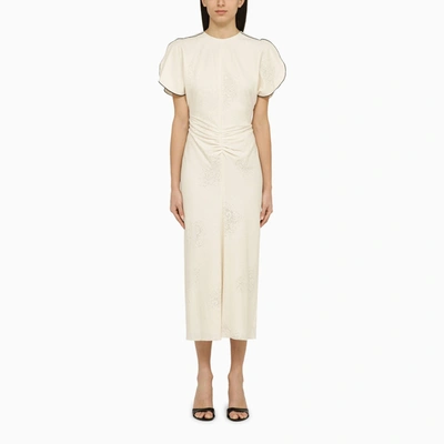 Victoria Beckham Gathered Lace Cotton Midi Dress In Off-white