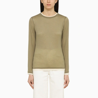 Vince Double-layer Long-sleeve Cotton T-shirt In Artichoke Combo