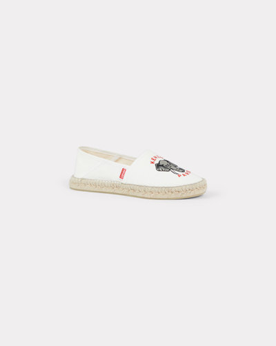 Kenzo Embroidered Canvas Espadrilles White Womens