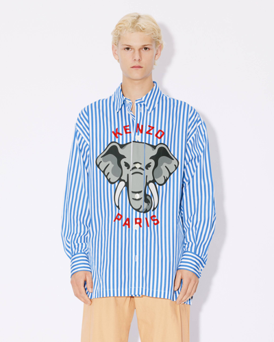 Kenzo Elephant Striped Shirt In Royal Blue