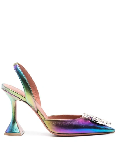 Amina Muaddi Begum Swarovski Crystal-embellished Leather Slingback Pumps In Multicolour