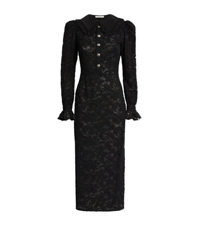 Alessandra Rich Lace Collared Midi Dress In Black