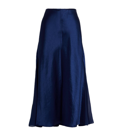 Vince Satin Panelled Midi Skirt In Blue