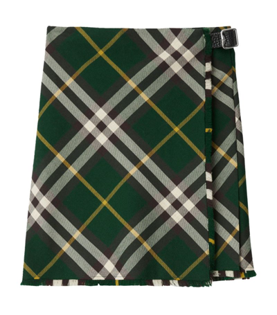 Burberry Wool Check Kilt In Green