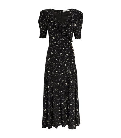 Alessandra Rich Silk Floral Midi Dress In Black