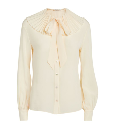 Alessandra Rich Silk Ruffled Pussybow Blouse In Ivory