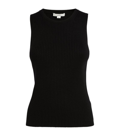 Vince Ribbed-knit Tank Top In Black