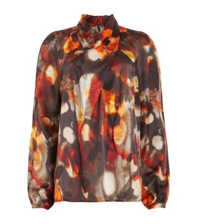 Allsaints Womens Rust Brown Zola Mars-print Silk-blend Top