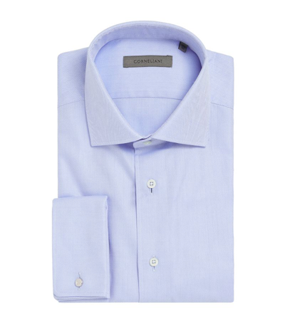 Corneliani Cotton Twill Long-sleeve Shirt In Blue