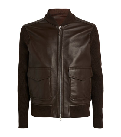 Dunhill Leather-wool Bomber Jacket In Brown