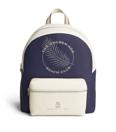 Brunello Cucinelli Kids' Leather-trim Backpack In Blue