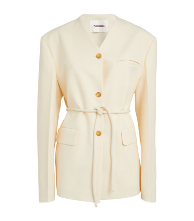 Nanushka Fem Belted Straight Hem Blazer In Cream