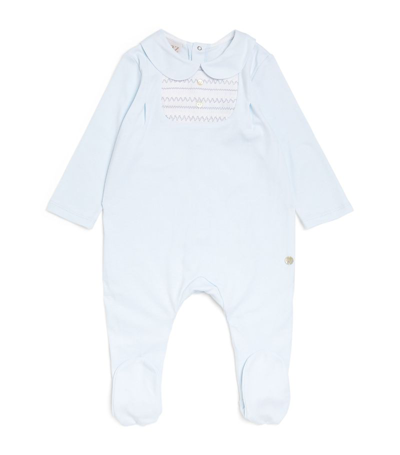 Paz Rodriguez Cotton Smocked-detail All-in-one (0-12 Months) In Blue